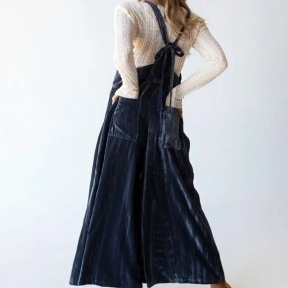 NATURAL LIFE | Velvet Jumpsuit XL | Women's Wide Leg One-Piece - Picture 4 of 16